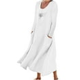 thumbnail image 2 of AOOCHASLIY Ladies Dress Clearance Women Long Sleeve Cotton Linen Round Neck Pocket Fashion Print Dress, 2 of 5