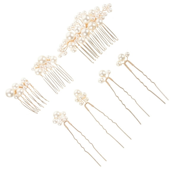 MLINS  7 Pcs Gold Bridal Headdress Hair Pins for Bride Prom Wedding Accessories Decor Women's