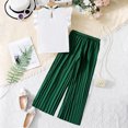 thumbnail image 2 of Girls Outfits Girl's Flying Sleeve Bow Tie Top Solid Wide Leg Pant Suit Girls Clothes Green 7 Years-8 Years, 2 of 7