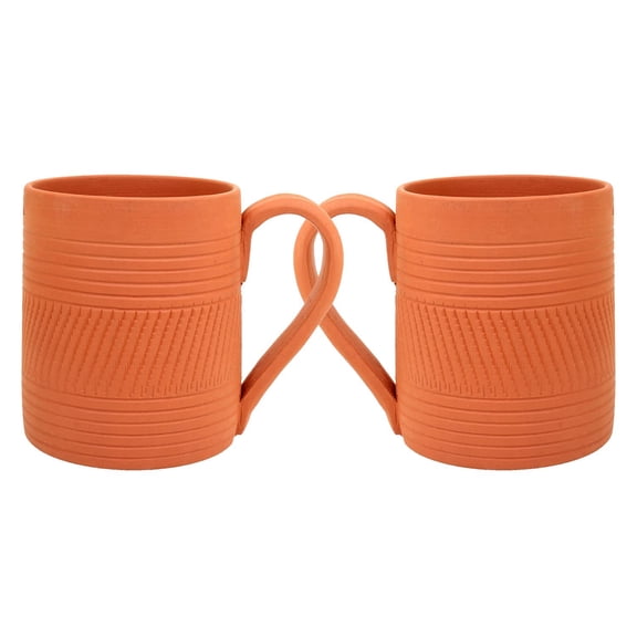 Handcrafted Mitti Ke Cup Coffee Mug | Handmade Earthen Clay Coffee Mugs - Traditional Design Tea Cups Set Of 2 - Coffee Mug Flat 225ml Each