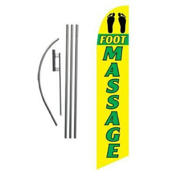 Foot Massage Advertising Feather Banner Swooper Flag Sign with 15 Foot Flag Pole Kit and Ground Stake