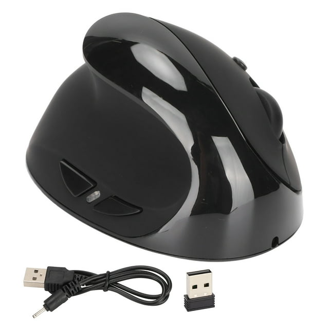 Ratón vertical de mano izquierda 2,4G ratón ergonómico vertical inalámbrico ratón recargable con adaptador USB DPI ajustable para PC negro
