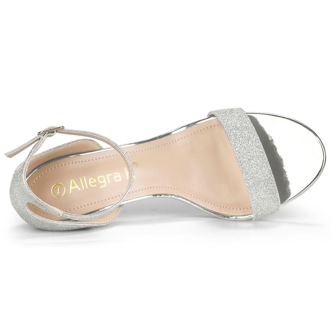 DARING DIVA Women's Glitter Ankle Strap Stiletto Heel Sandals Silver 8