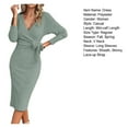 thumbnail image 7 of Women Spring Fall Dress Cross V Neck Lace-up Slim Fit Sheath Long Sleeves Knee Length Knitted Slim Fit Elastic Midi Dress Shopping Dating Dress, 7 of 7