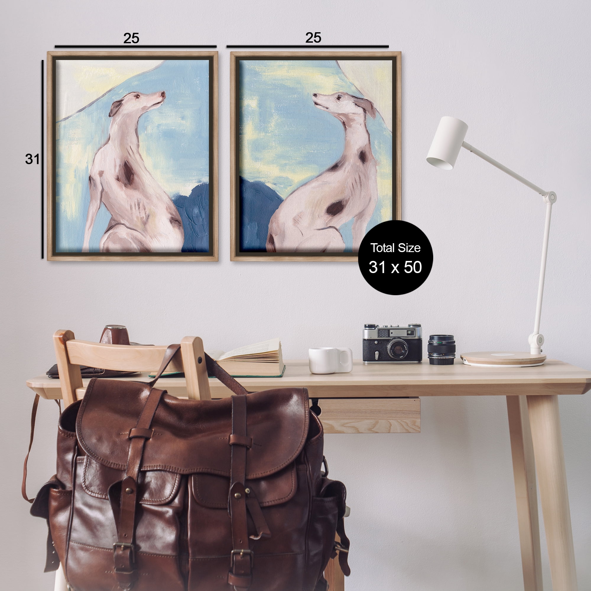 Stupell Industries Spotted Greyhound Dogs Animals Painting Brown Floater Framed Canvas Art Print Wall Art, 31 x 25, Set of 2
