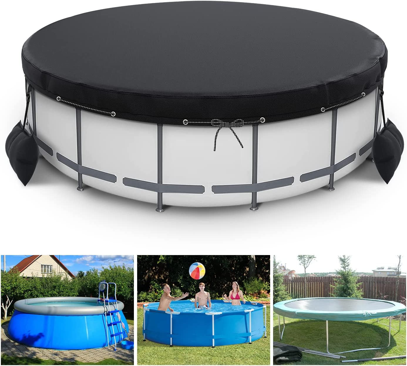 STARTWO Round Pool Cover Solar Covers for Above Ground Pools, with Tie
