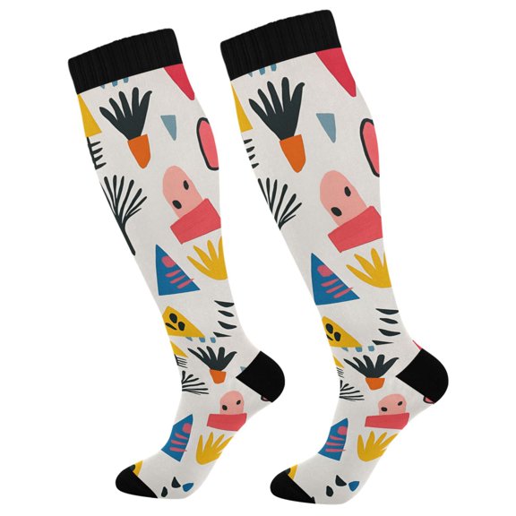 FORMRS Womens Knee High Socks Casual Long Thick Travel Daily Wear, 1 Pair, Beige Geometric