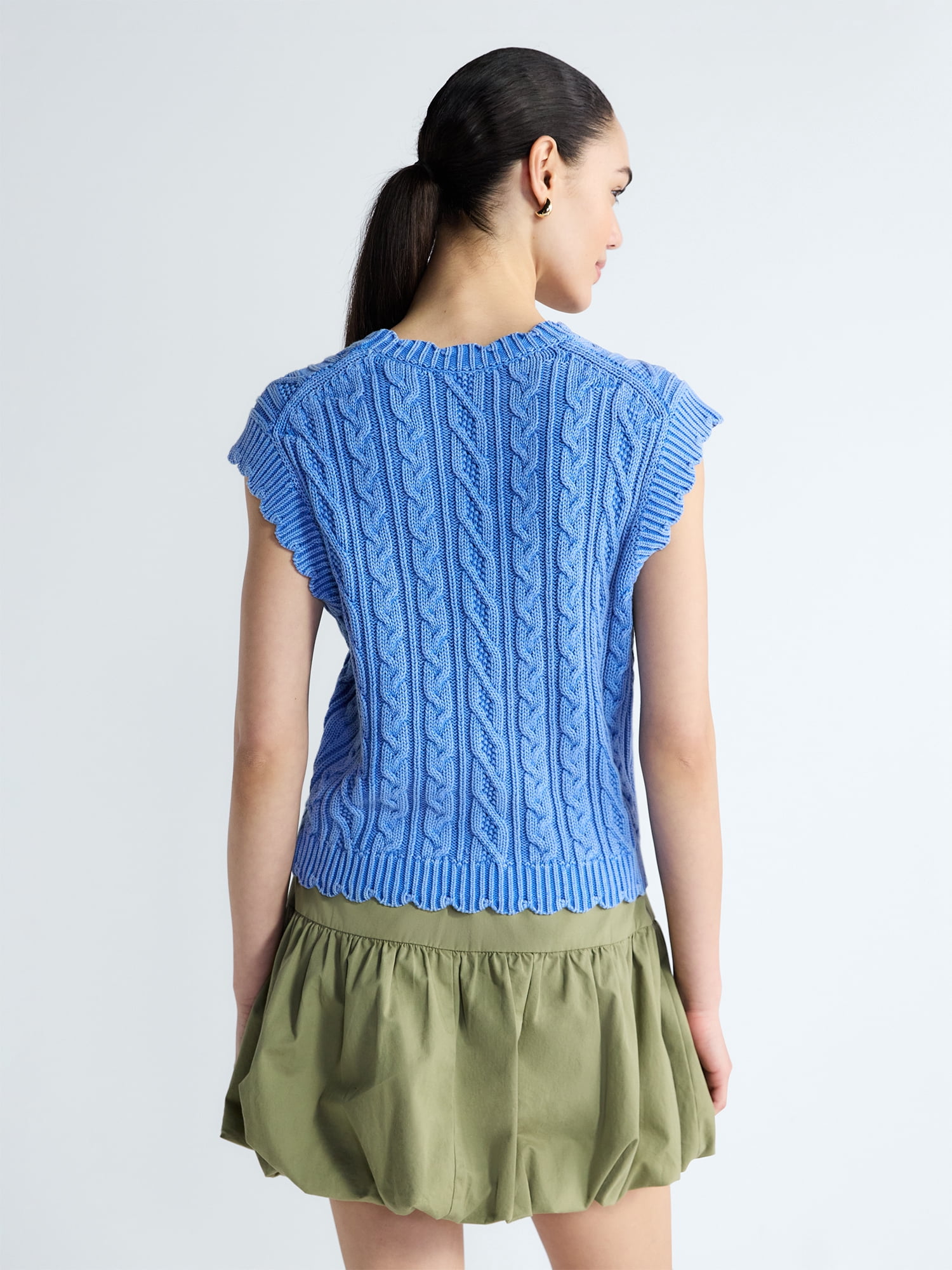 Free Assembly Women's Scalloped Cable Knit Cotton Vest, Sizes XS-XXL