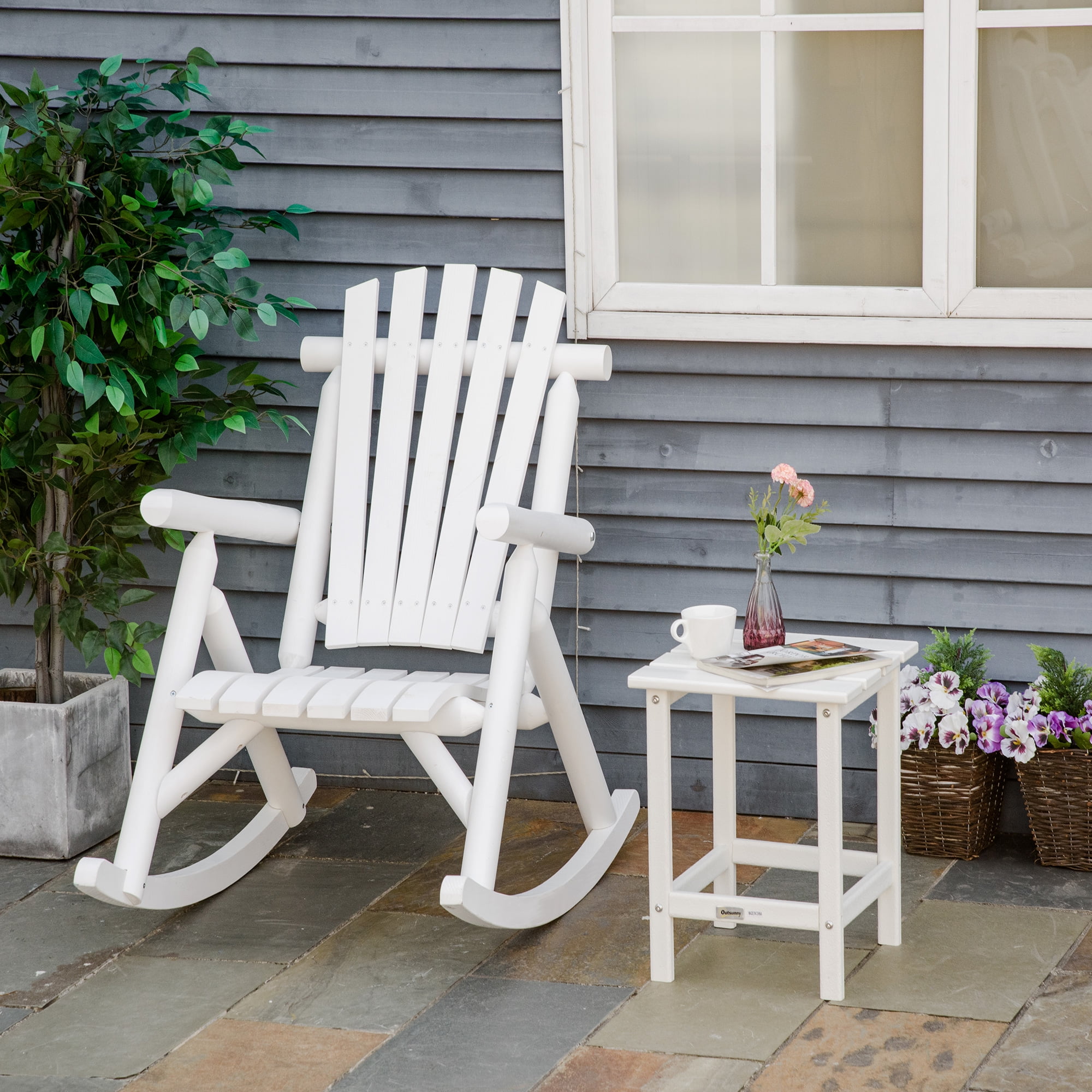 Outsunny Outdoor Furniture: 2-Person Wood Rocking Bench with Log