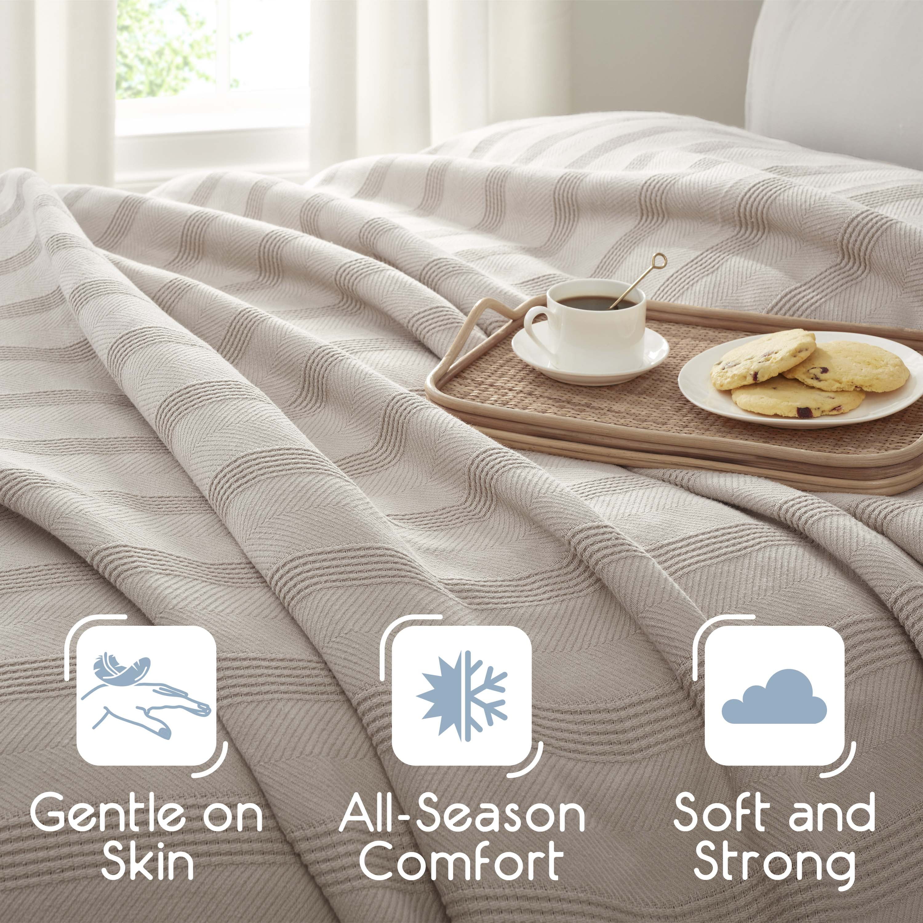 Lightweight Breathable 100% Cotton Knit Blanket – All-Season Bed Blanket – Twin Size – Mink