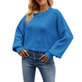 thumbnail image 2 of Baqcunre Sweaters For Women Autumn And Winter Europe And The United States Loose Short Pullover Sweater Cotton Fashion Long Sleeved Crew Neck Sweater Crop Tops Fall Outfits Women Trendy Dark blue XL, 2 of 4