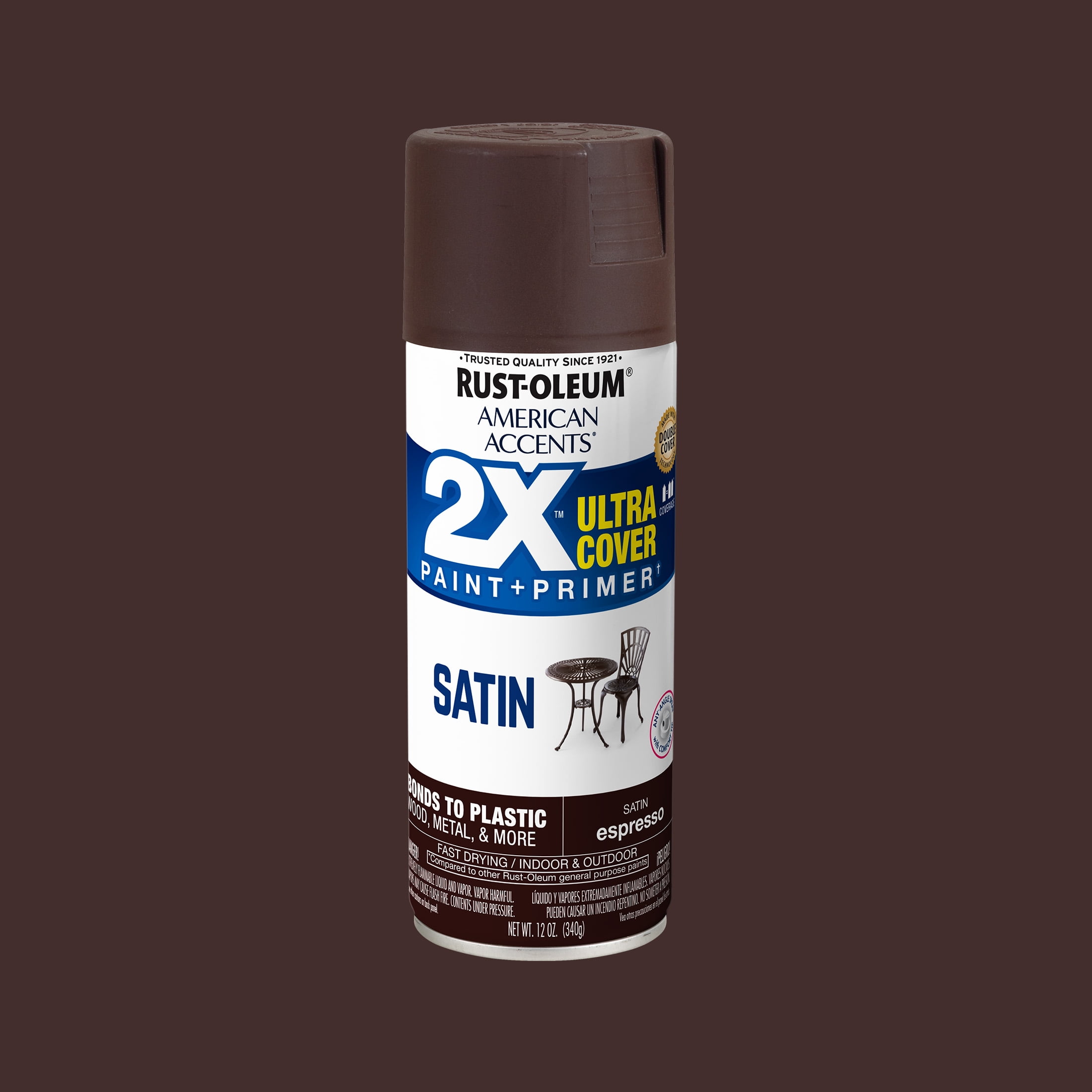Rust-Oleum American Accents 2X Ultra Cover Paint and Primer Satin Espresso 12 oz Spray Paint, 2 Pieces Pack