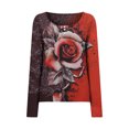 thumbnail image 5 of ICHUANYI Liquidación Mujeres Sexy Botones Delgados Impresión Casual Manga Larga Cuello Redondo Camisas Blusas Tops ICHUANYI WER202308245085, 5 of 5