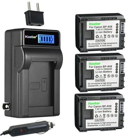 Kastar 3-Pack BP-808 Battery and LCD AC Charger Compatible with Canon VIXIA HF S200  VIXIA HF10  VIXIA HF11  VIXIA HF20  VIXIA HF21  VIXIA HF100  VIXIA HF200 VIXIA HG20 VIXIA HG21 VIXIA HG30 Cameras