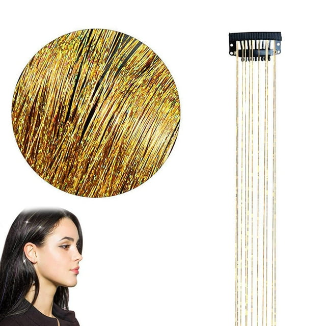 50cm Synthetic Sparking Shiny Hair Tinsel Hair Extensions Hair Clip Extensions