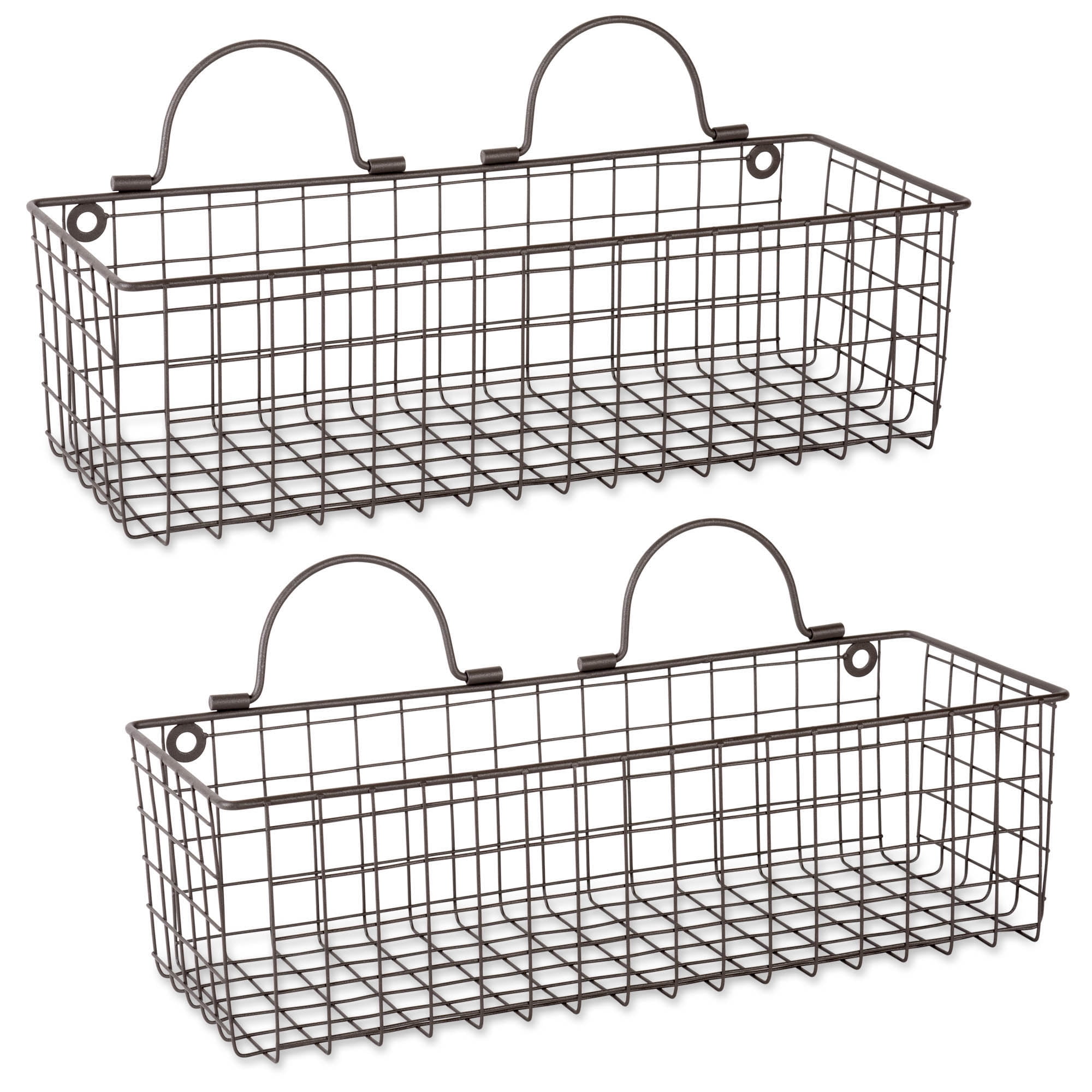 Set of 2 Bronze Unique Medium Rustic Rectangular Wire Wall Basket, 17.5