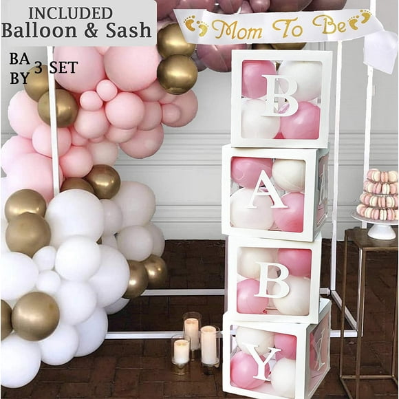 Baby Shower Decorations for Girl Or Boy, Baby Shower Boxes, Baby Blocks Decorations Baby Shower, Baby Shower Balloon Clear Boxes with Letters for Baby Shower, Gender Reveal Party Supplies