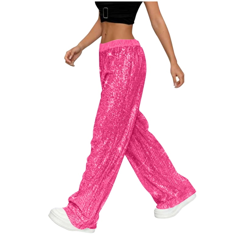 Livrdious Womens Sequin Pants Wide Leg Sparkly Shiny Pants High