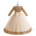 thumbnail image 4 of Gpaecead Trendy Girls' Christmas Solid Color Sequin Mesh Dress Long Sleeve Princess Dress Gold, 4 of 8
