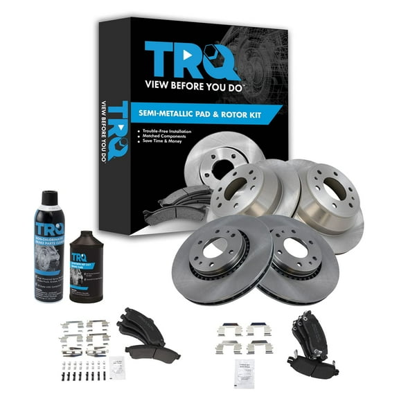 TRQ Semi-Metallic Brake Pad & Rotor Front & Rear Kit w/Fluids for GM SUV Truck BKA16693