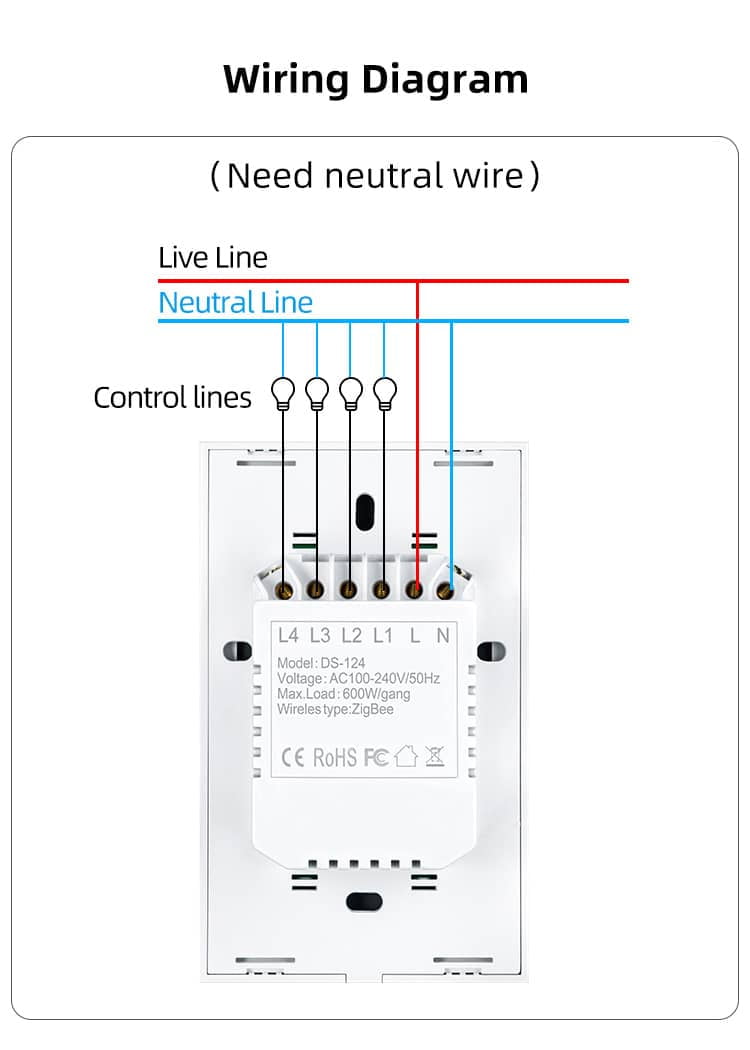 Zigbee Touch Smart Switch, Compatible with Alexa, Google Home, Hubitat, and HA, Neutral Wire Required (2 Gang, Black)