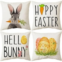Easter Pillow Covers 18 * 18 Inch - Hello Bunny Decorative Throw Pillow Case for Living Room Couch Bed Car Office, Easter Decorations for The Home,Set of 4