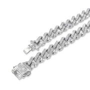 Cuban Link Chain 18k SilverTone Plated Simulated Diamond CZ Pave Prong New Straight Edge Chain |Choker | Necklace | Iced Out Hip Hop Bling