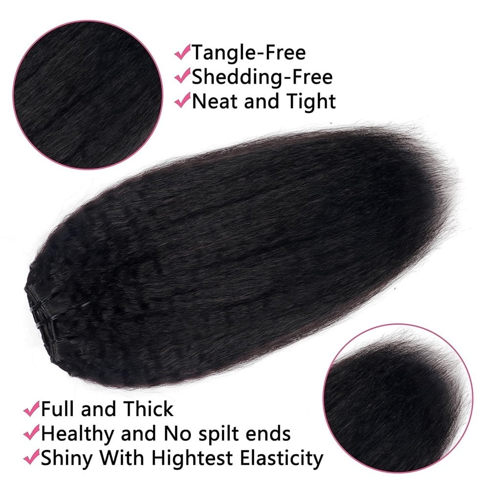 Kinky Straight Clip In Hair Extensions for Black Women Real Human Hair Natural Black 8Pcs 120g Full Head Yaki Straight Clip in Extensions