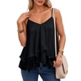 thumbnail image 2 of WNVMWI Flowy Tank Tops for Women Ruffle Layered Spaghetti Strap Camisole Ladies Sleeveless Mesh Dress Blouse Black XXL, 2 of 3