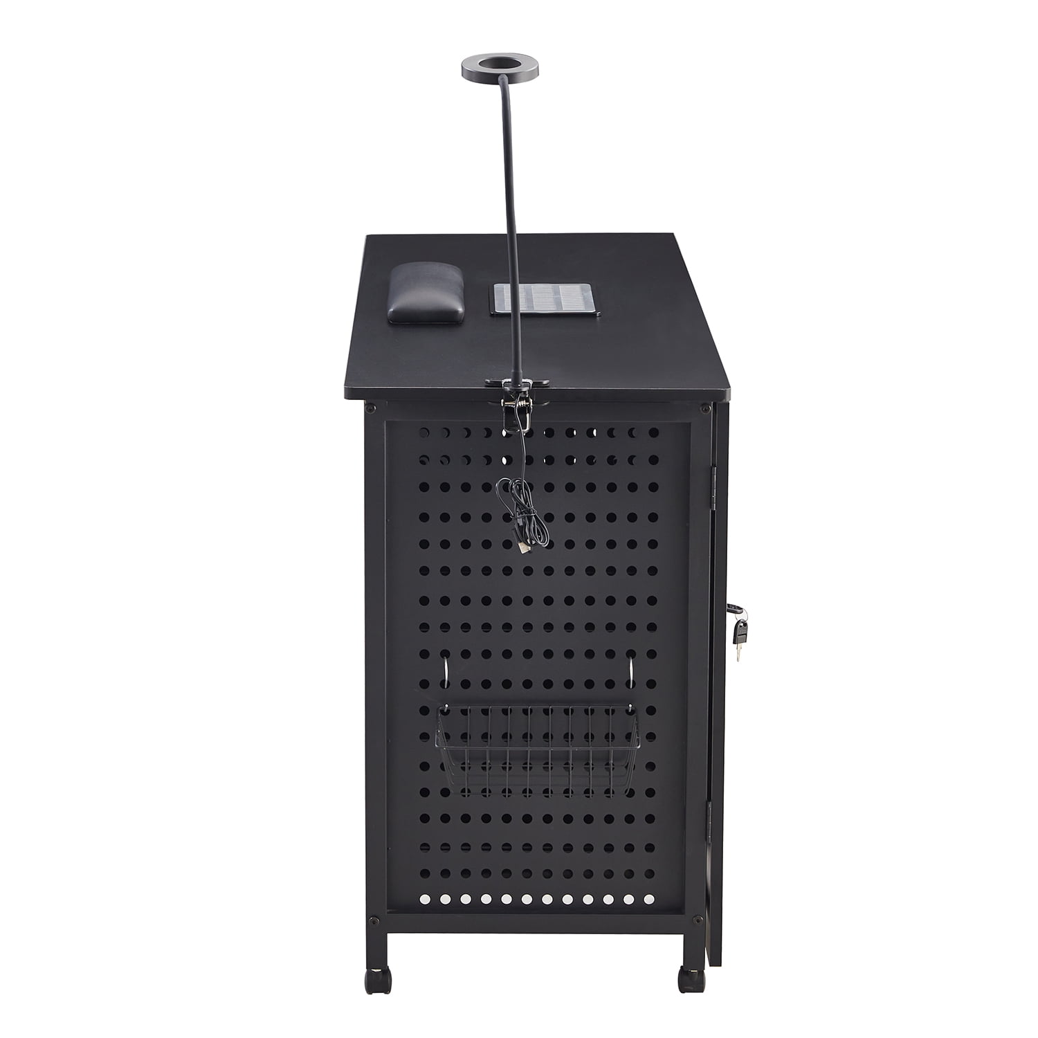 Kadyn 42" Manicure Table Nail Desk, Beauty Spa Salon Workstation w/ Wrist Rest, Lockable Cabinets,LED Lamp,Electric Downdraft Vent, 2 Cabinets,Black