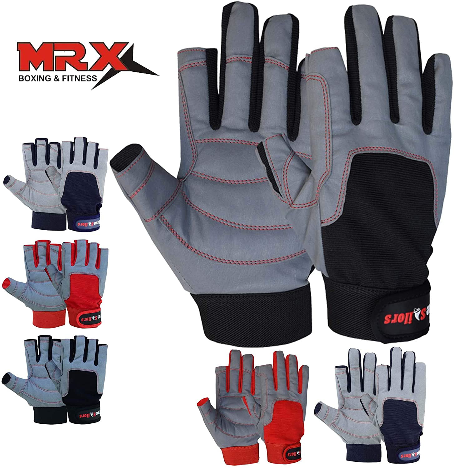 MRX BOXING & FITNESS Sailing Gloves with 3/4 Finger and Grip for Men and Women Workouts and More Blue/Grey Great for Kayaking 