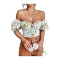 thumbnail image 6 of Franhais Women Crop Tops, Short Puff Sleeve Floral Print Ruffle Street Casual Party Street Tops, 6 of 9