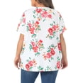 thumbnail image 3 of Agnes Orinda Women's Plus Size Floral Tops V Neck Short Sleeve Summer Casual Tunics Blouse 1X White, 3 of 6