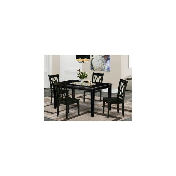 5-Piece Dinette Set - 36x60 Inch Table & 4 Chairs - Black Dining Room Set