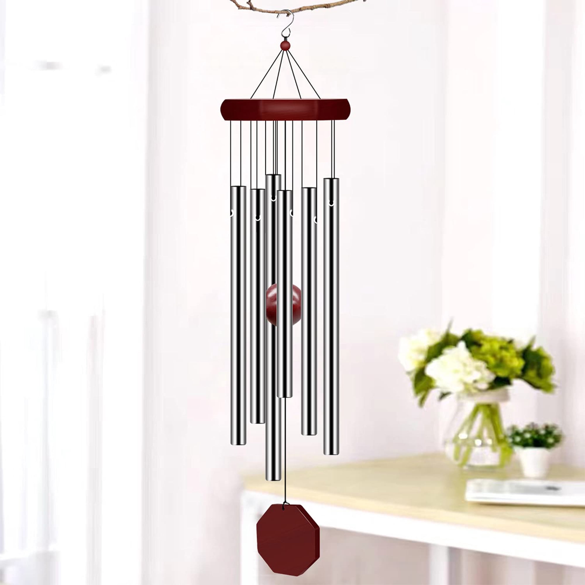 Memorial Wind Chimes, Large Deep Tone Outdoor Wind Chimes, 2 Pack Sympathy Wind Chimes with 6 Tuned Tubes, Decor for Garden, Patio, Balcony, Home, Bedroom, Living Room, Silver