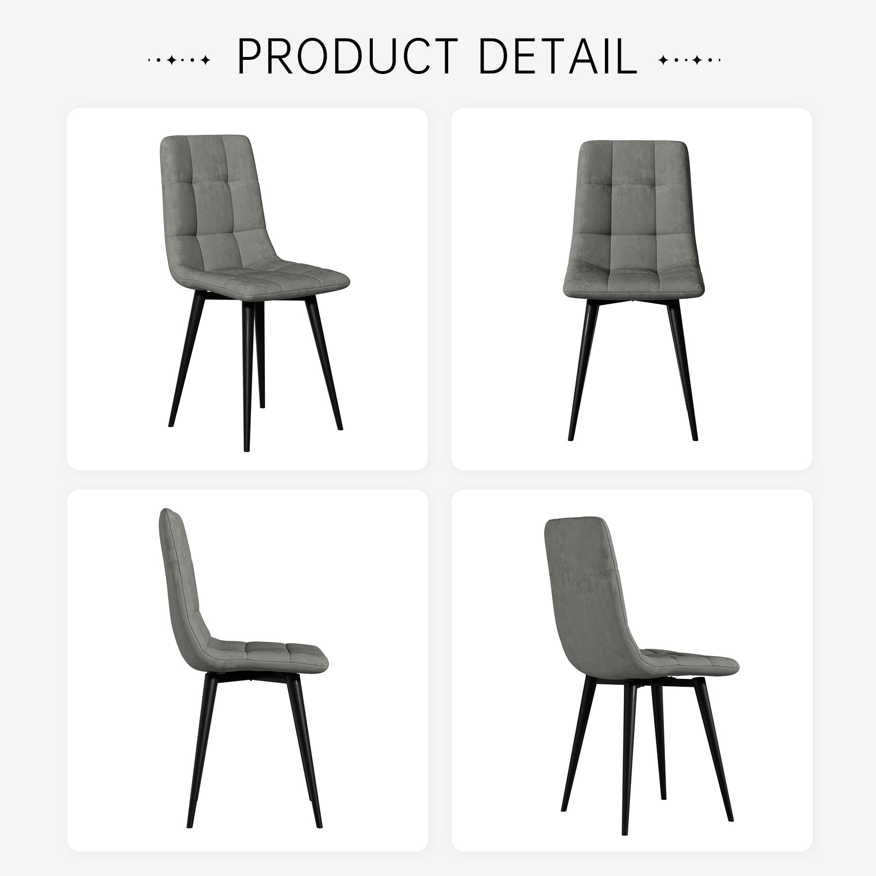 SHGJ&SOFT 360° Swivel Velvet Upholstered Dining Chairs Set of 4, Mid Century Modern Accent Chairs with L-Shaped Backrest, Adjustable Metal Legs for Kitchen Living Room(Gray1, 4pc)