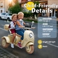 thumbnail image 4 of Okybaby 12V Kids Ride On 2-Seater Motorcycle with Dual Motors, 3 Wheels Electric Motorcycle with Bluetooth, Music, USB, LED Light, Battery Powered Ride on Toy Car for Kids Aged 3-6, Beige, 4 of 9