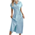 thumbnail image 2 of LOVZFMLL Robe Cardigan à Manches Courtes et Col Rabattu pour Femmes, Bleu Clair, Taille g, 2 of 5