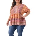 thumbnail image 4 of Agnes Orinda Women's Plus Size V Neck Short Sleeves Summer Shirts Floral Peplum Boho Blouses Tops 1X Orange, 4 of 6