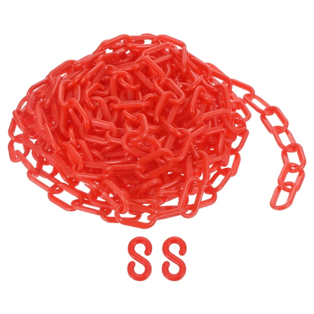 Plastic Chain Links, 1.4-Inch 25 Foot Barrier Chain with S-hooks, Red