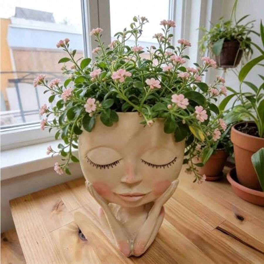Cute Plant Pots -Face Planters Pots Head Flower PotSucculent Cactus Christmas Planters With Drainage Hole Creative Home Gardening Decor Plant Gifts For Plant Lovers Women Mom Teacher