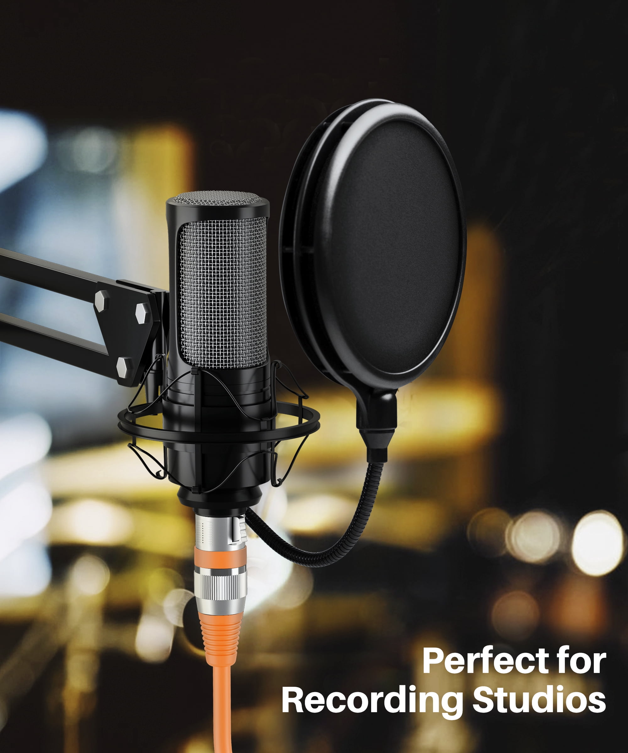 GearIT XLR to XLR Microphone Cable (100 Feet, 1 Pack) XLR Male to Female Mic Cable 3-Pin Balanced Shielded XLR Cable for Mic Mixer, Recording Studio, Podcast - Orange, 100Ft, 1 Pack