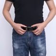 thumbnail image 3 of Cinturón de cuero sintético para hombre, con hebilla de pasador, estilo retro, con correa hueca, estilo vintage para vaqueros (negro), 3 of 5