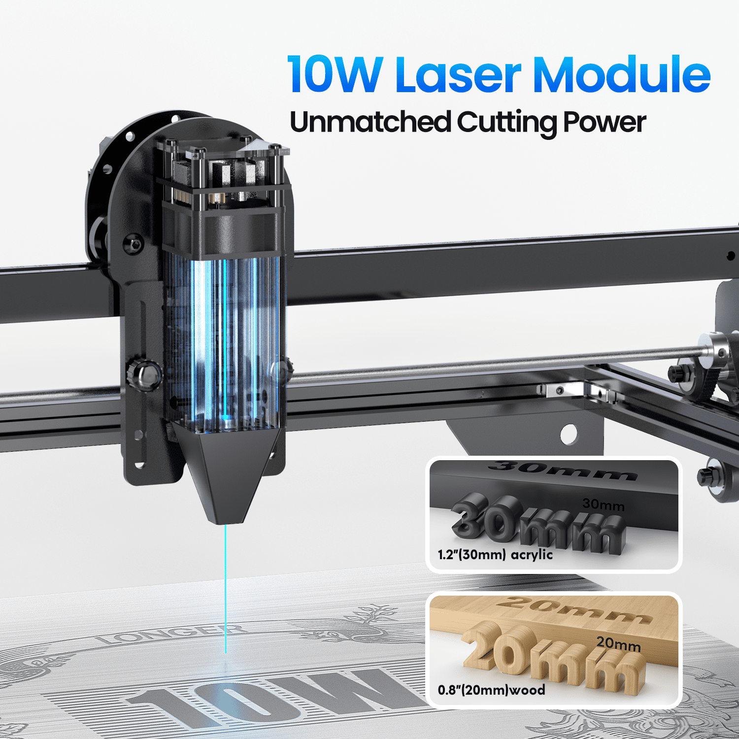 Longer RAY5 10W Laser Engraving Machine with 3.5 Inch Touch Screen, 60W DIY laser cutting machine for custom design, laser engraving machine for wood and metal, acrylic, leather, glass, etc.