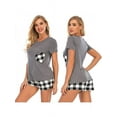 thumbnail image 7 of Women's Plaid Pajamas Set Summer Cute Heart Printed Short Sleeve Shirts Top Plaid Capri Shorts Sleepwear,2 Piece Nightshirts Loungewear Super Soft Cooling Sleepshirt with Lounge Shorts PJ Sets S-XXL, 7 of 7