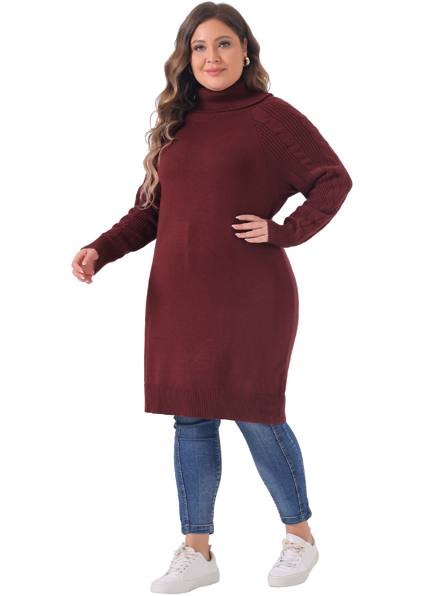 DARING DIVA Plus Size Long Sleeve Turtleneck Warm Pullover Mini Dress 3X Burgundy