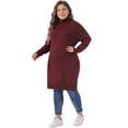 thumbnail image 3 of DARING DIVA Plus Size Long Sleeve Turtleneck Warm Pullover Mini Dress 1X Burgundy, 3 of 6