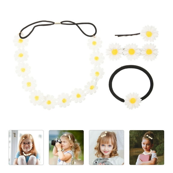 LULULION 4Pcs Bohemian Daisy Headband and Hair Tie Assorted Color Floral Accessories Set