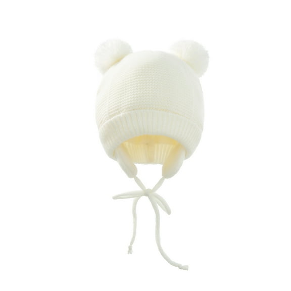 Winter Baby Stuff Hat for Boy Girls Accessories Knited Cap Kids Hat Fleece Warm Gloves Thick Winter Ear Kids Hat Baby Bonnet (White hat)