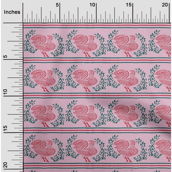 oneOone Cotton Flex Fabric Stripe|Leaves & Hen Block Print Sewing Fabric BTY 40 Inch Wide